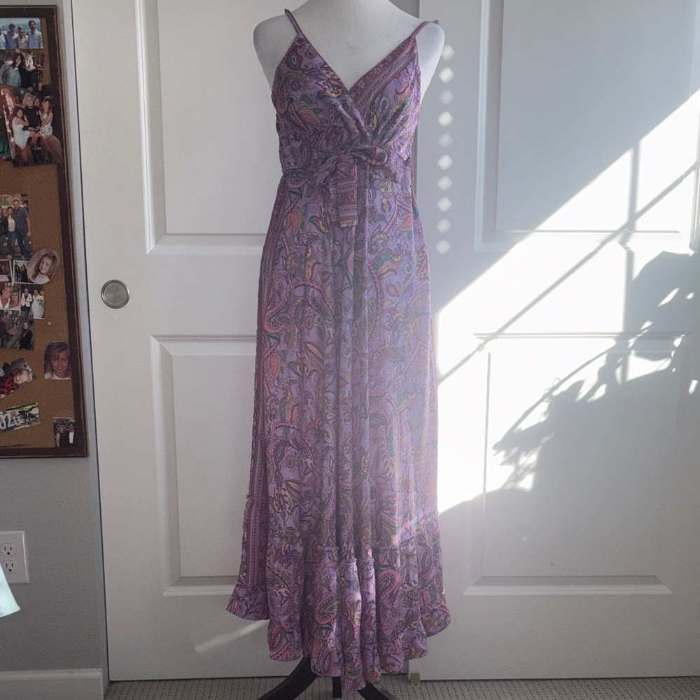 Lavender Paisley Maxi Dress with Tie Front. Never Worn